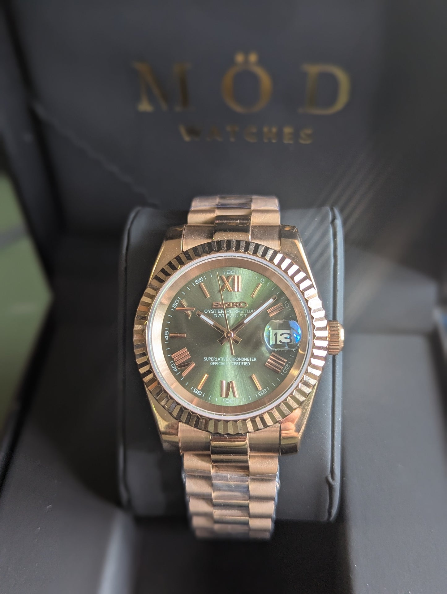SEIKO-LEX ROSE GOLD OLIVE ROMAN PRESIDENT DJ (40MM)