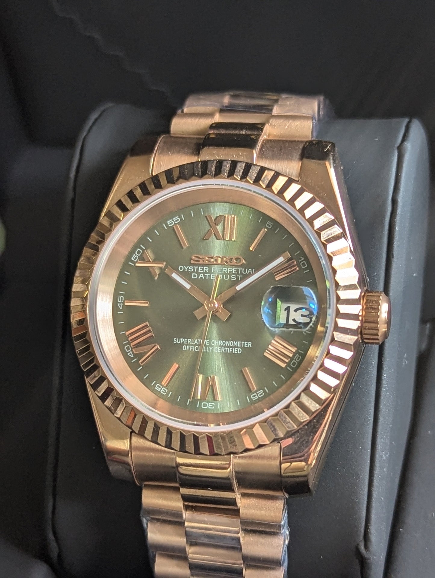 SEIKO-LEX ROSE GOLD OLIVE ROMAN PRESIDENT DJ (40MM)