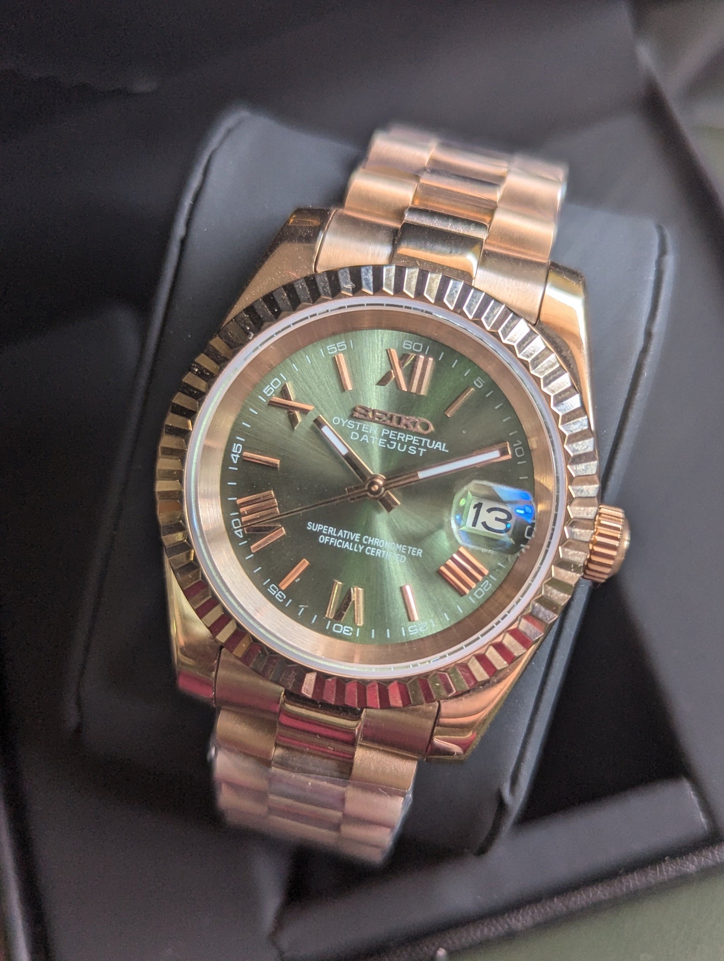 SEIKO-LEX ROSE GOLD OLIVE ROMAN PRESIDENT DJ (40MM)
