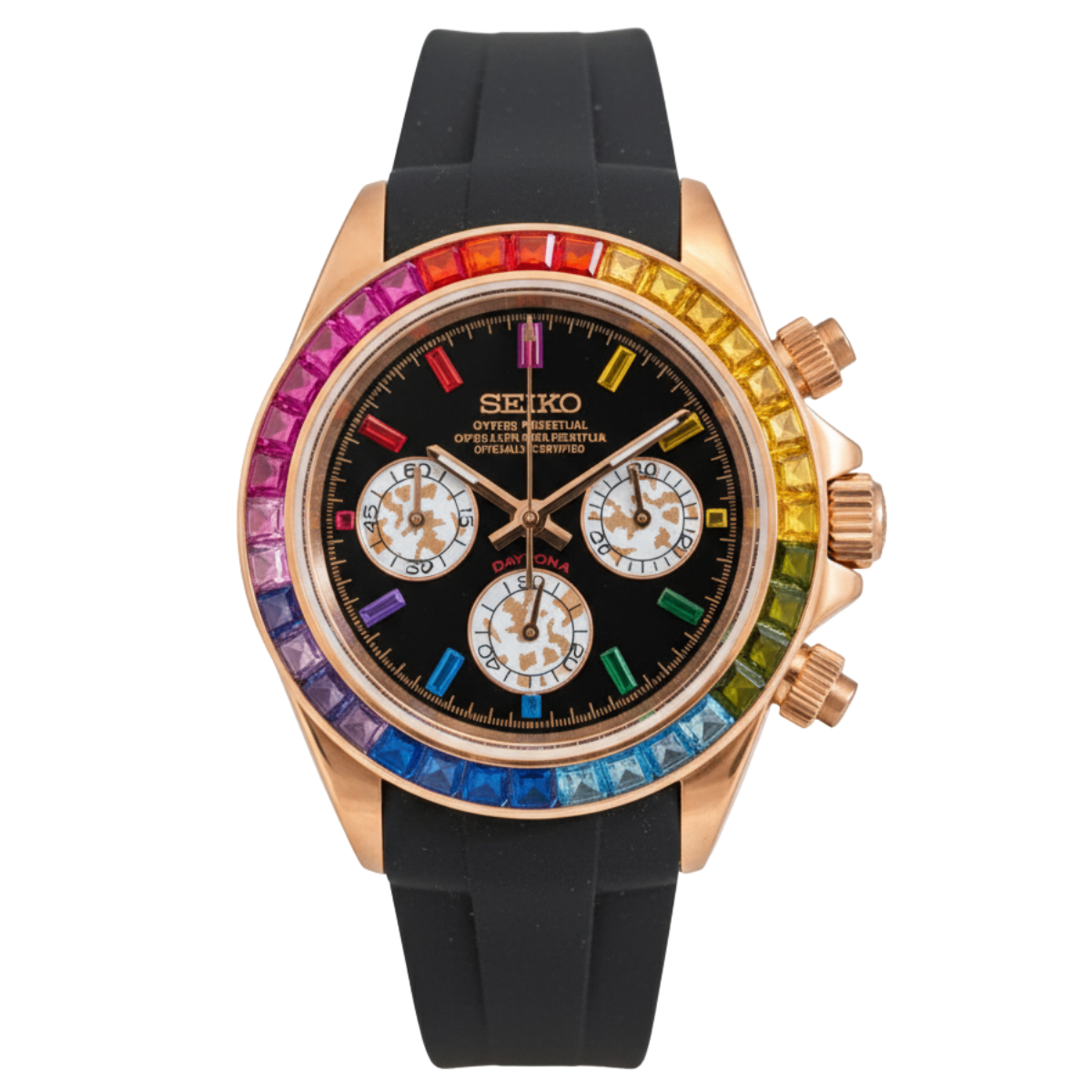 SEIKO-LEX RAINBOW ROSE GOLD DAYTONA (Rubber Bracelet)