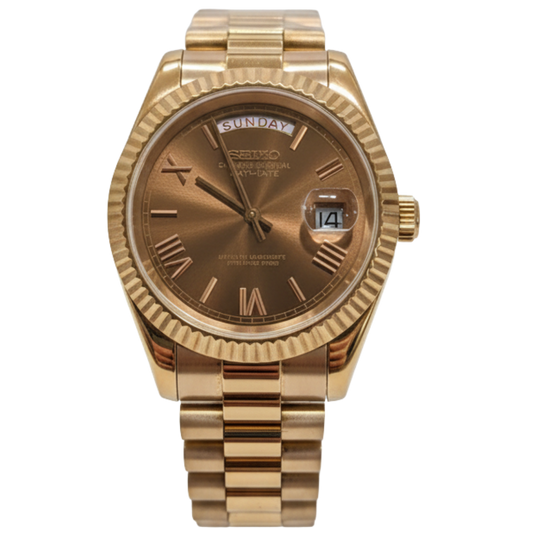 SEIKO-LEX ROSE GOLD DAY-DATE COFFEE