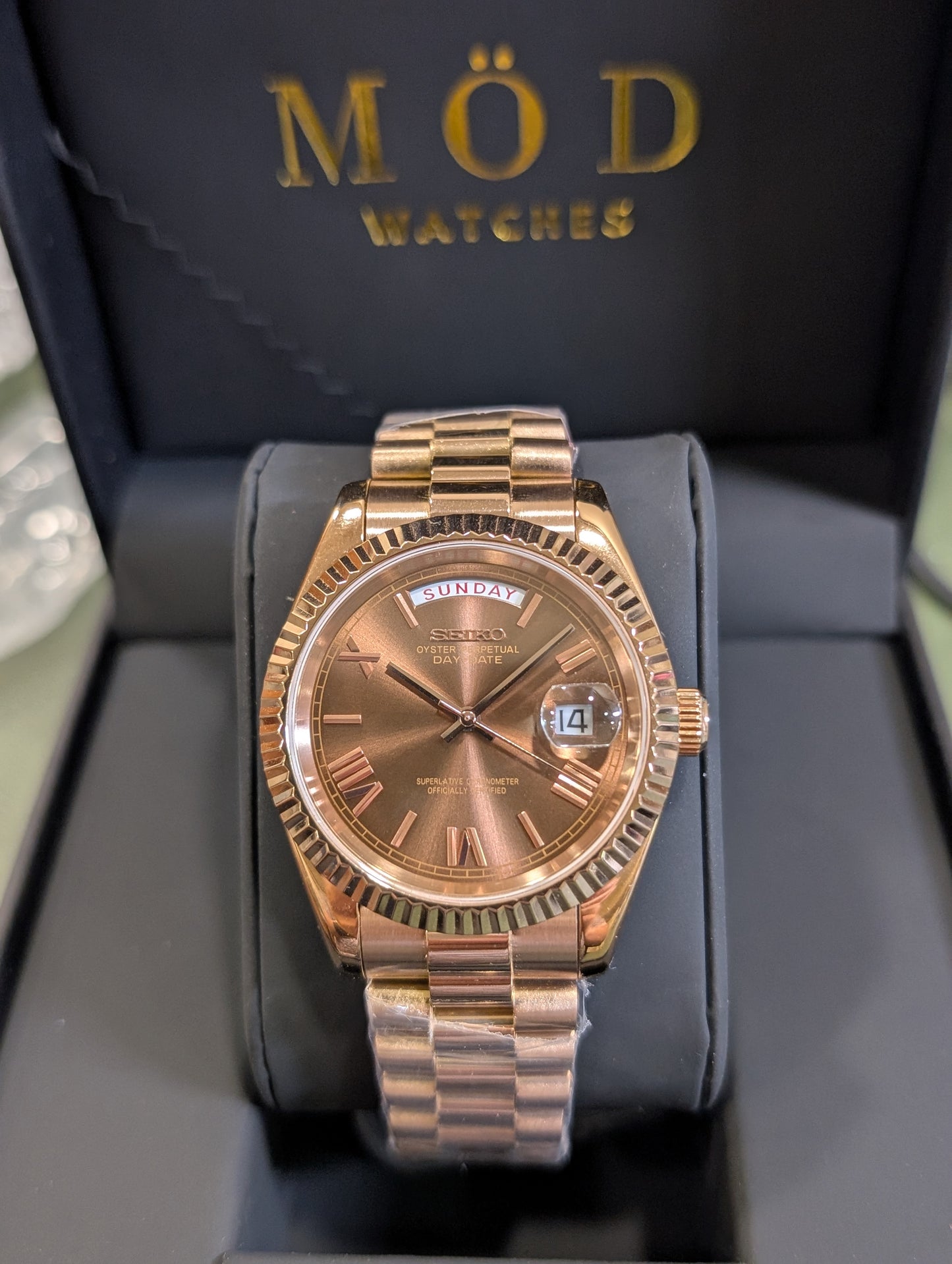 SEIKO-LEX ROSE GOLD DAY-DATE COFFEE