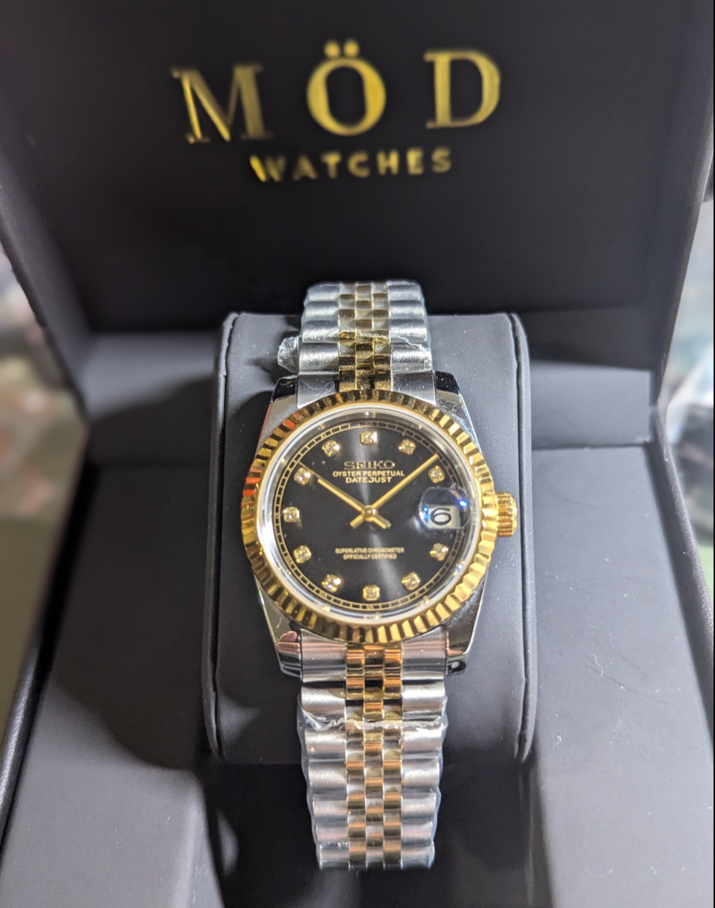 SEIKO-LEX BLACK DIA YELLOW GOLD DJ (TWO TONE)