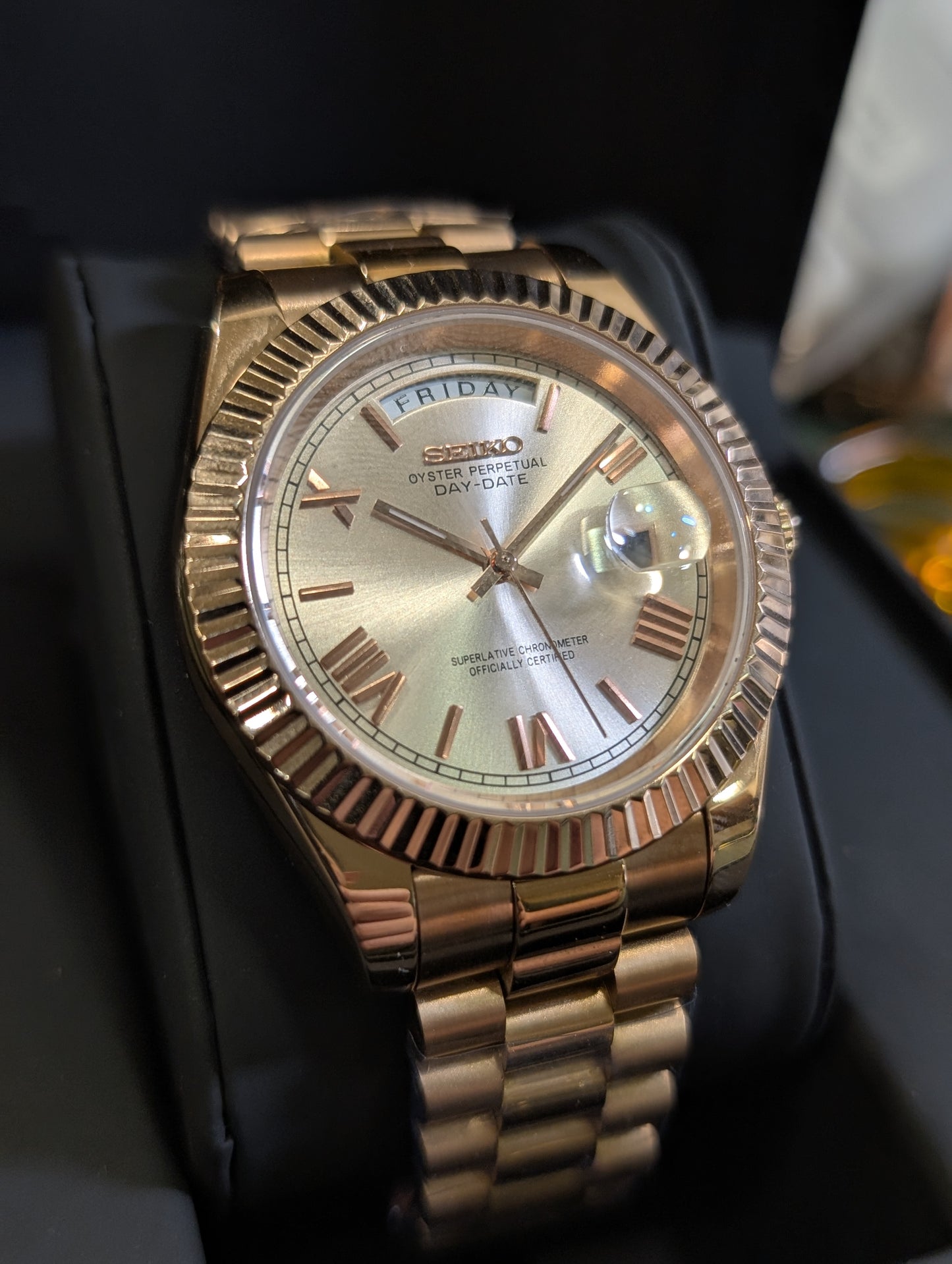 SEIKO-LEX ROSE GOLD DAY-DATE CHAMPAGNE