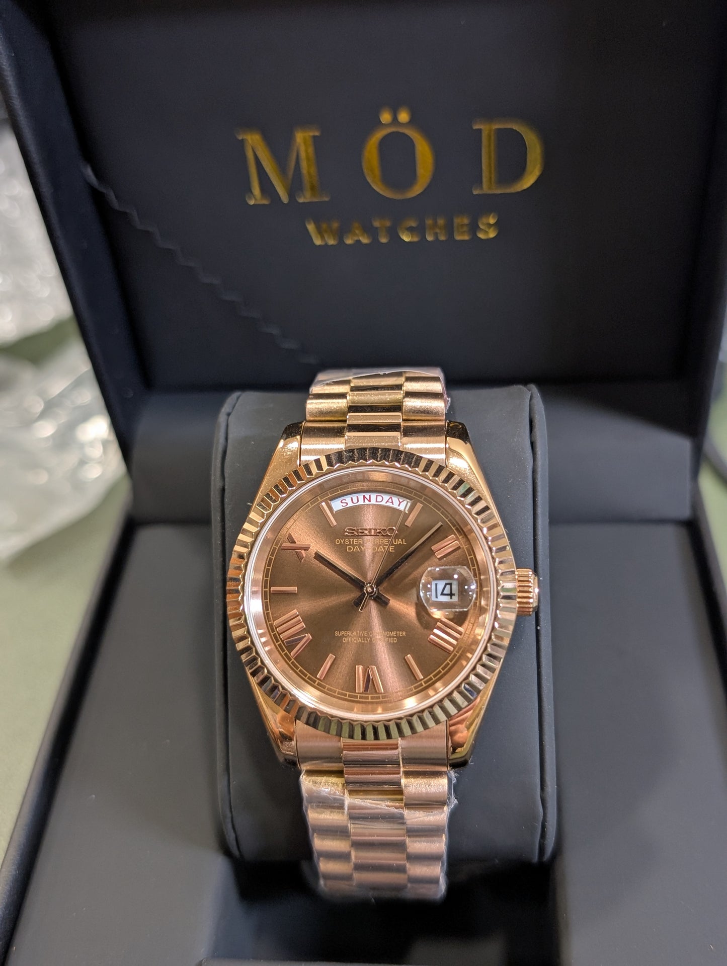 SEIKO-LEX ROSE GOLD DAY-DATE COFFEE