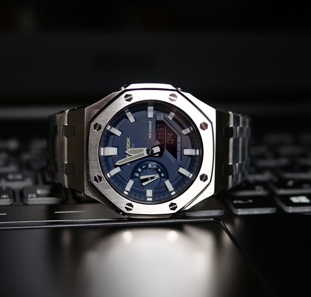 CasiOak CUSTOM BLUE on Steel Bracelet