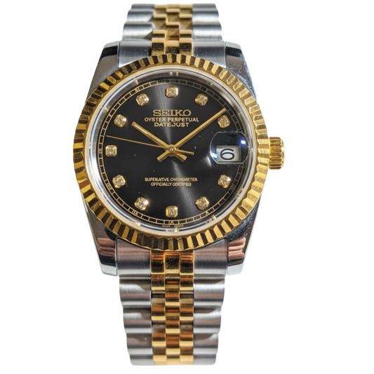 SEIKO-LEX BLACK DIA YELLOW GOLD DJ (TWO TONE)
