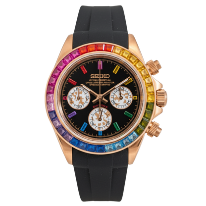 SEIKO-LEX RAINBOW ROSE GOLD DAYTONA (Rubber Bracelet)