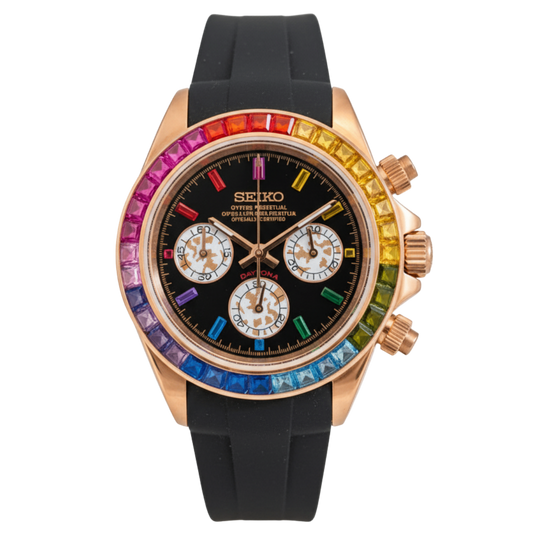SEIKO-LEX RAINBOW ROSE GOLD DAYTONA (Rubber Bracelet)