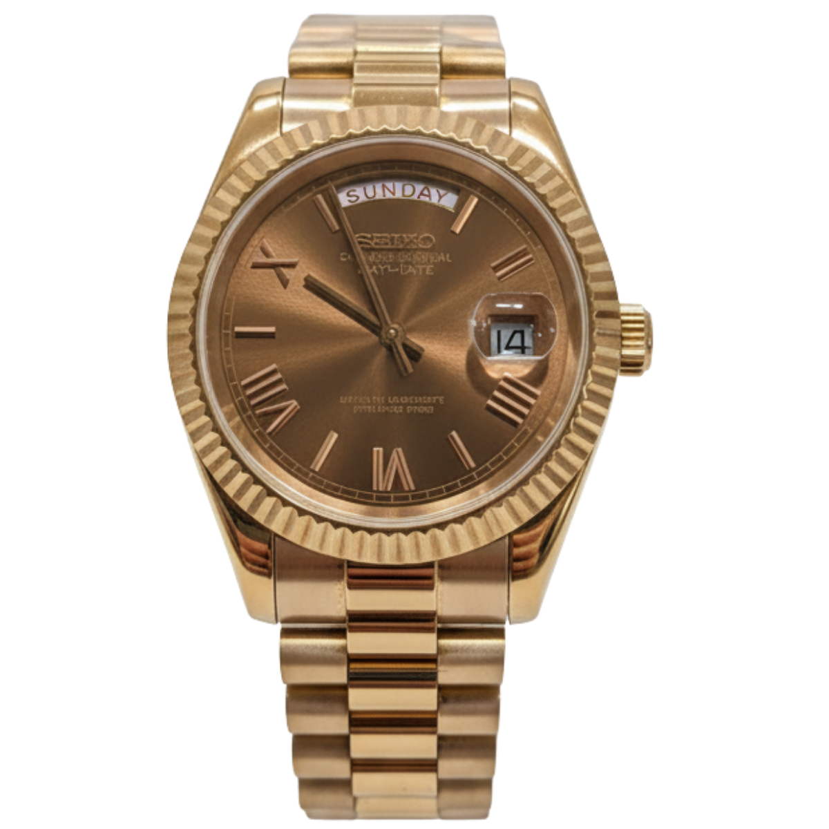 SEIKO-LEX ROSE GOLD DAY-DATE COFFEE