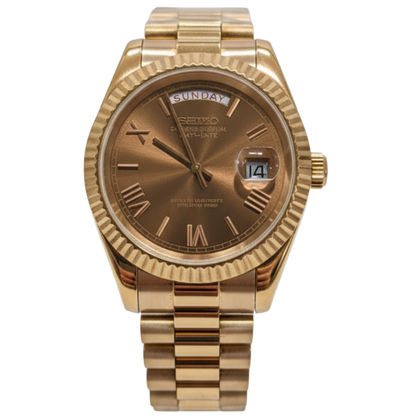 SEIKO-LEX ROSE GOLD DAY-DATE COFFEE