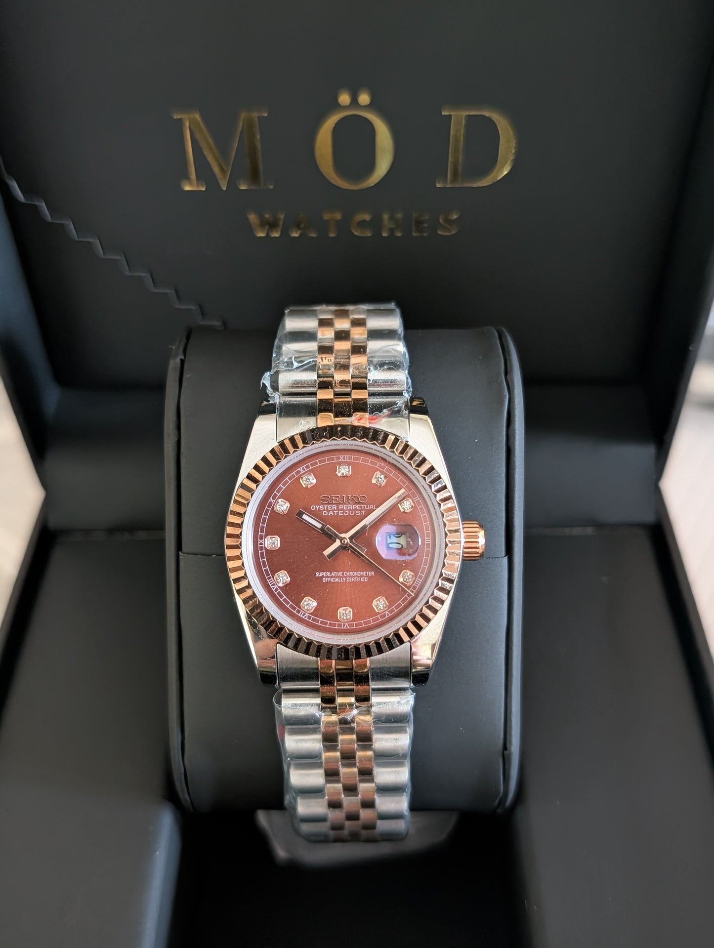SEIKO-LEX 31MM CHOCOLATE DIA ROSE GOLD DJ (TWO-TONE)