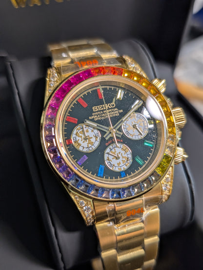 SEIKO-LEX ICED OUT RAINBOW YELLOW GOLD DAYTONA