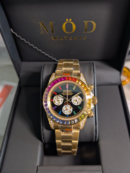 SEIKO-LEX ICED OUT RAINBOW YELLOW GOLD DAYTONA