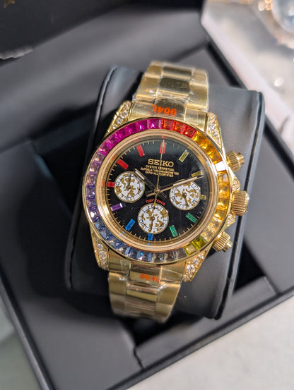 SEIKO-LEX ICED OUT RAINBOW YELLOW GOLD DAYTONA