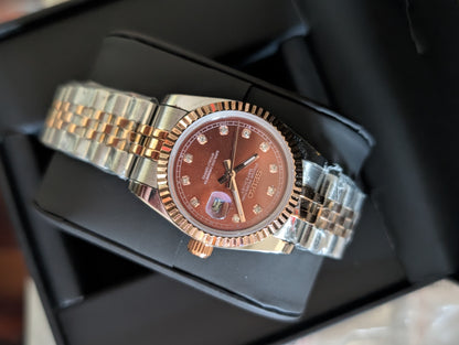SEIKO-LEX 31MM CHOCOLATE DIA ROSE GOLD DJ (TWO-TONE)