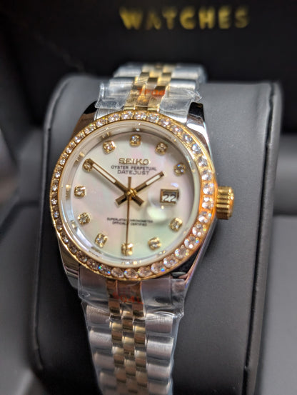 SEIKO-LEX 31MM MOP DIAL, DIAMOND BEZEL YELLOW GOLD