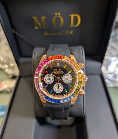 SEIKO-LEX RAINBOW ROSE GOLD DAYTONA (Rubber Bracelet)