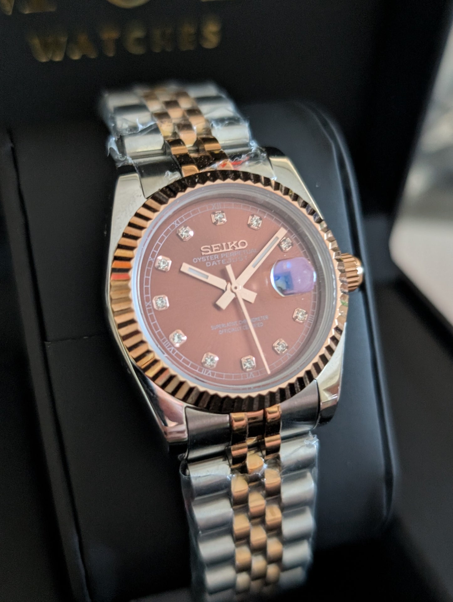 SEIKO-LEX 31MM CHOCOLATE DIA ROSE GOLD DJ (TWO-TONE)