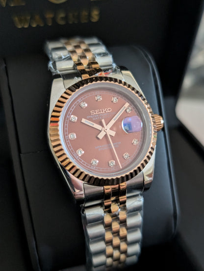 SEIKO-LEX 31MM CHOCOLATE DIA ROSE GOLD DJ (TWO-TONE)