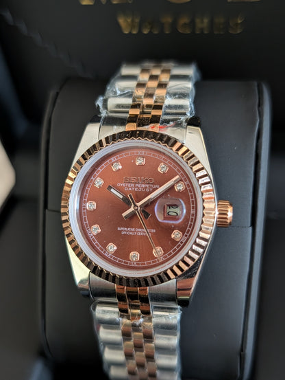 SEIKO-LEX 31MM CHOCOLATE DIA ROSE GOLD DJ (TWO-TONE)