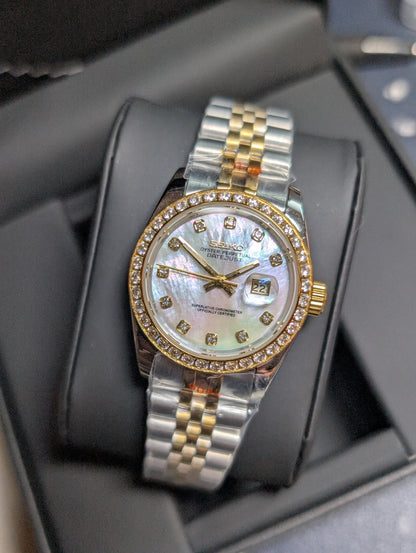 SEIKO-LEX 31MM MOP DIAL, DIAMOND BEZEL YELLOW GOLD